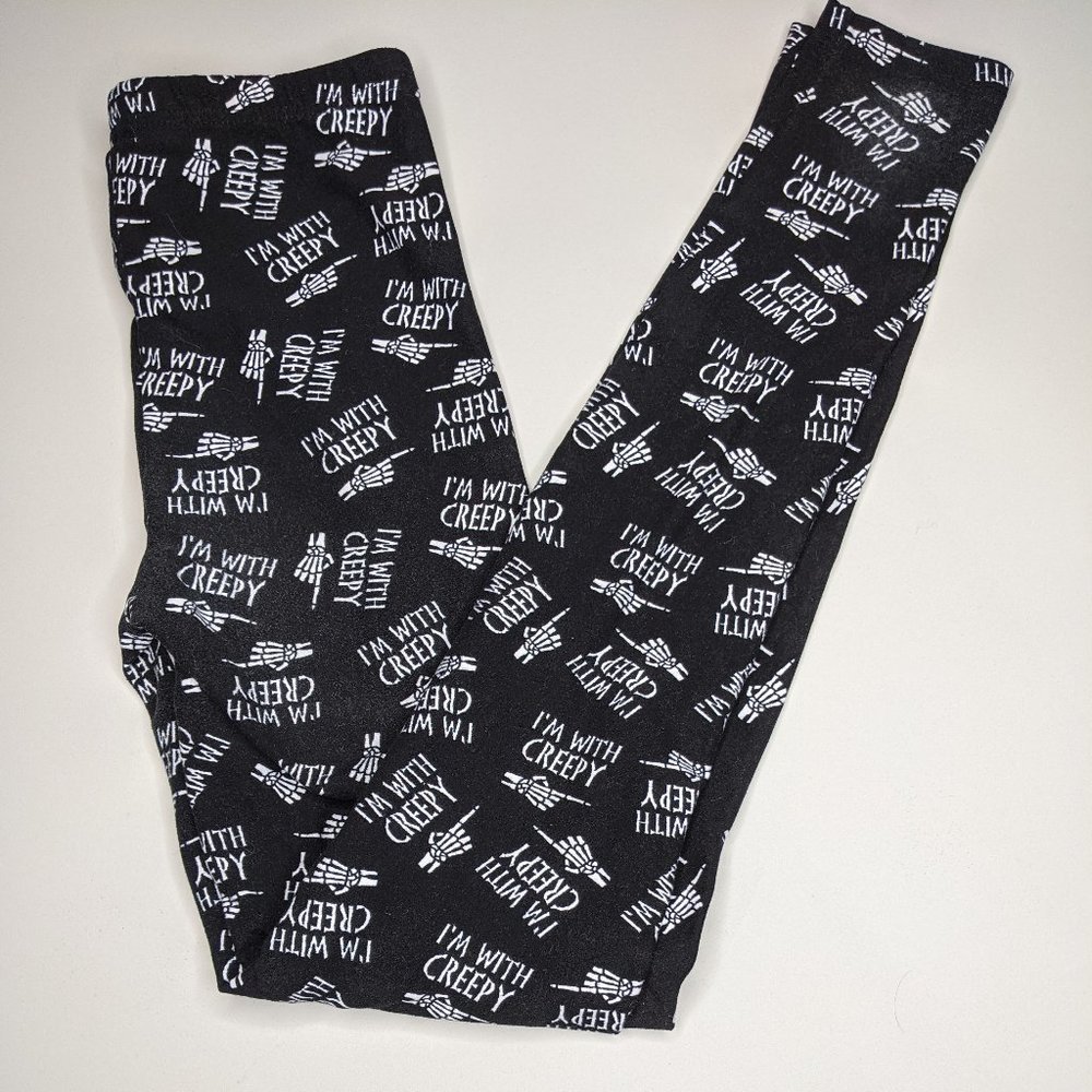 Black I'm With Creepy Skeleton Hand Print Goth Punk Leggings (S) Ultra Flirt